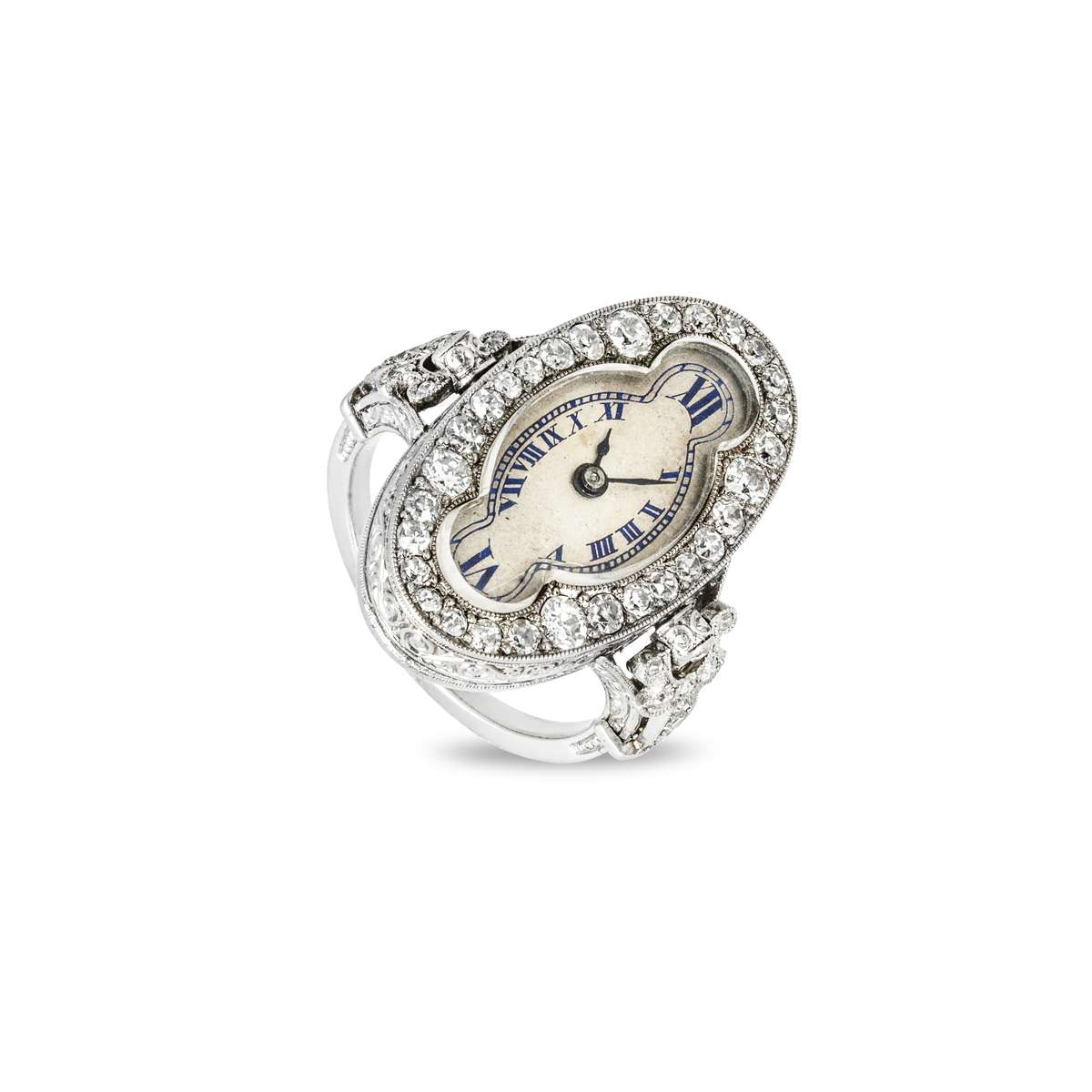 Antique White Gold Diamond Ring Watch Circa 1890s